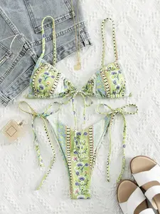 Swim Mod Summer Beach Paisley & Ditsy Floral Tie Side Bikini Set