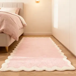 Style Faux Wool Rug, Bedroom Bedside Mat, Kitchen Anti-Slip Oil-Resistant Pad, Soft Cream Color Living Room Coffee Table Mat, Fluffy Bedroom Rug