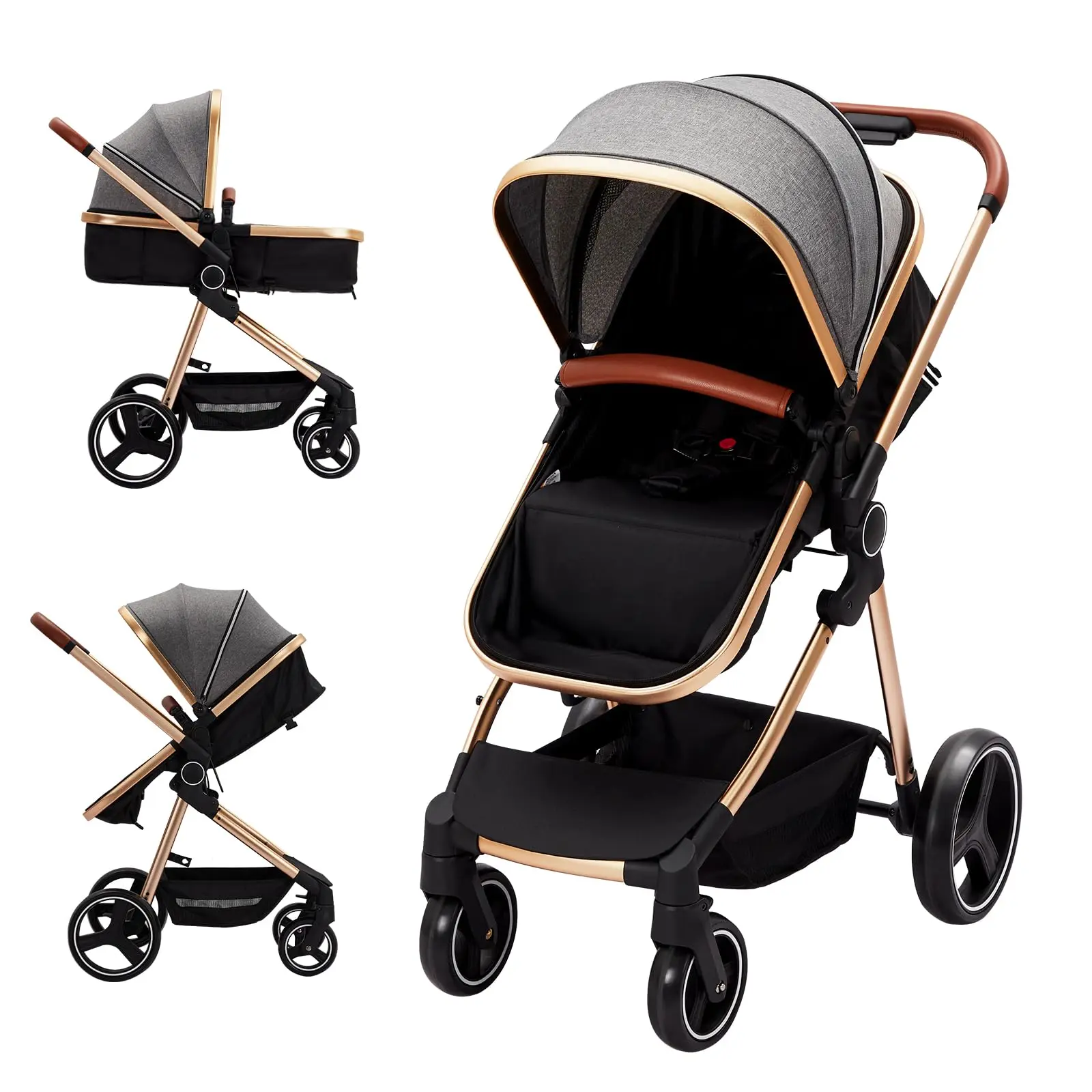 GARVEE Adjustable Multi-Functional Pushchair for 0-36 Months Newborns - Soft Portable Bassinet, Travel System, Safe & Maneuverable Design for Daily Outings