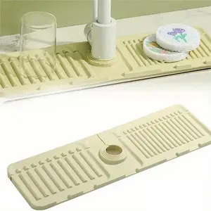 Kitchen Sink Faucet Mat, 2024 Upgraded Faucet Guard Drain Mat Silicone Faucet Handle Drip Collector, New Quick Dry Stone Sink Tray Sink Protector for Kitchen Bathroom Sink. Extended Silicone Sink Faucet Mat