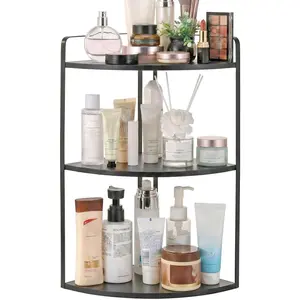 3 Tier Corner Counter Organizer, Countertop Organizer, Makeup Organizer Countertop, Sink Shelf, Wooden and Counter Shelf (Large Capacity-Black)