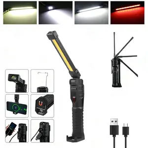1PC Rechargeable USB Work Light,COB Work Light, Fold LED Emergency Floodlight - Magnetic Flashlight with 180° Rotate Foldable Design, 7 Lighting Modes Mechanic Light  for Automotive,Mechanic,Grill,BBQ