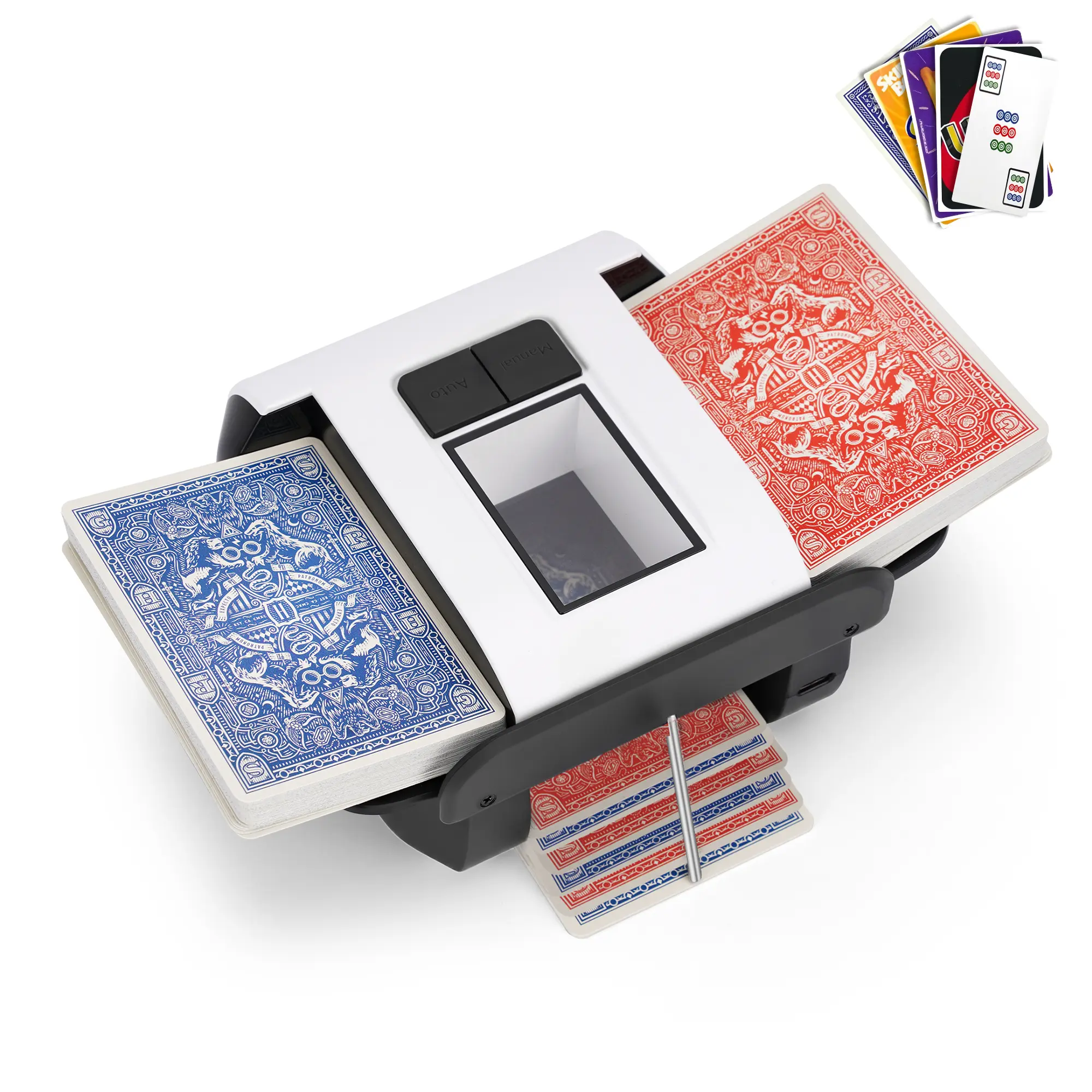 DrawPies Rechargeable Automatic Card Shuffler - 2000mAh, 1-Press Operation for 1-2 Decks, Low Noise, Compact, Portable, 6.6 x 4.7 x 3.1 inches, Game Slots, Manual-Free Play, Retractable Wings - Ideal for Camping, Texas Poker, Card Game Gifts, Effortless