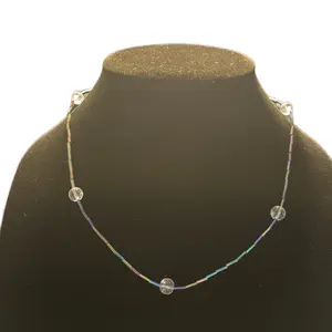 Rainbow Bar Beads and Clear Beaded Necklace
