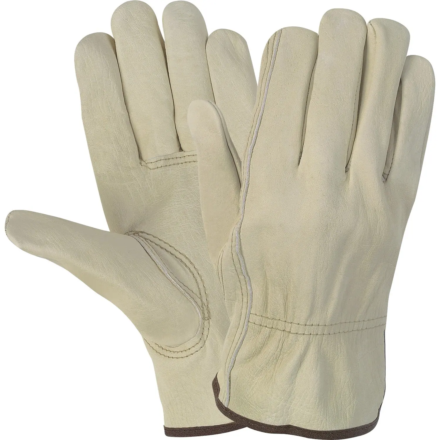MCR Safety Durable Cowhide Leather Work Gloves, Large, Cream, Flexible, 1 Pair, MCSCRW3215L
