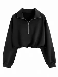 Women's Fall Winter Hoodie with Half Zipper, Casual Cool Style, Side Drawstring Waist Design, Perfect for Daily