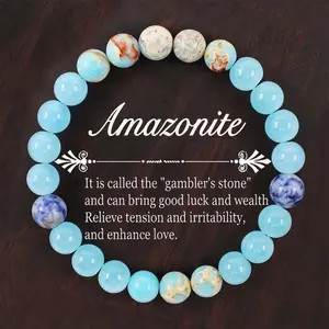 Amazonite Bracelet Brings Good Luck And Wealth Relieve Tension And Irritability, Enhance Healing Crystal Bead Gorgeous Gemstone Jewelry Energy Girlfriend Boyfriend Souvenir Valentine Mother Anniversary New Year Christmas Halloween Birthday Gift