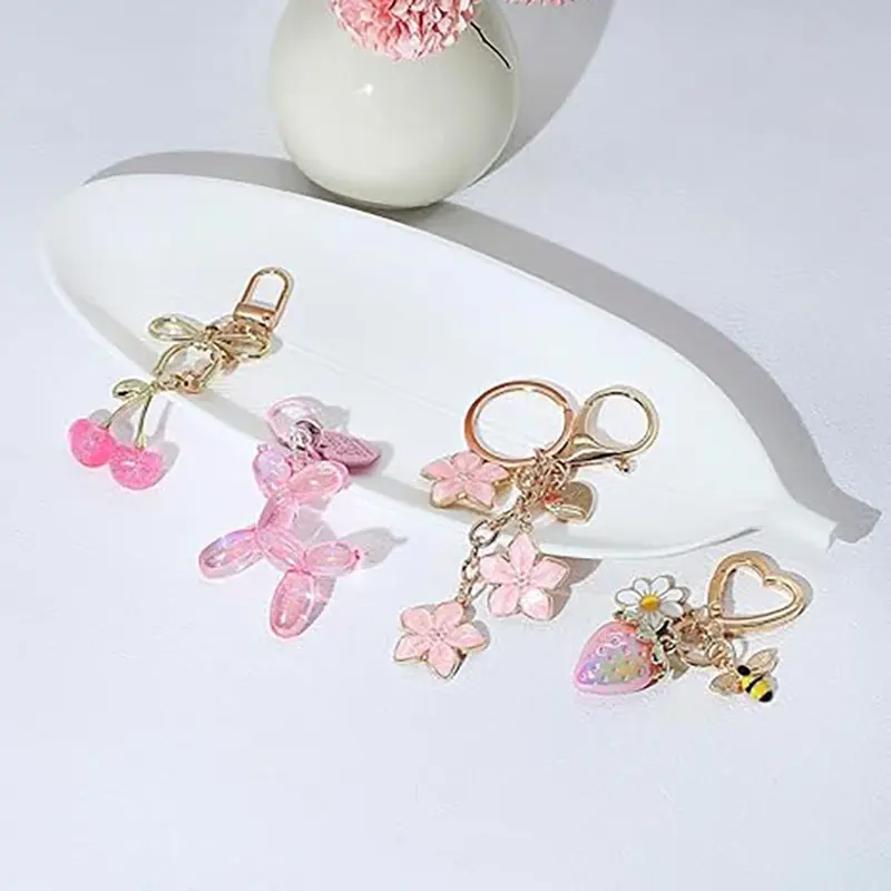 4-Piece Cute Handbag Charm & Wallet Keychain Set – Cherry Keychain Accessory Gift Set