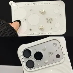 Heart Pearl Bow Lens Film for iPhone 17 Pro Max/17 Pro, Ultra-Thin Invisible Static Adhesive Camera Protection Sticker