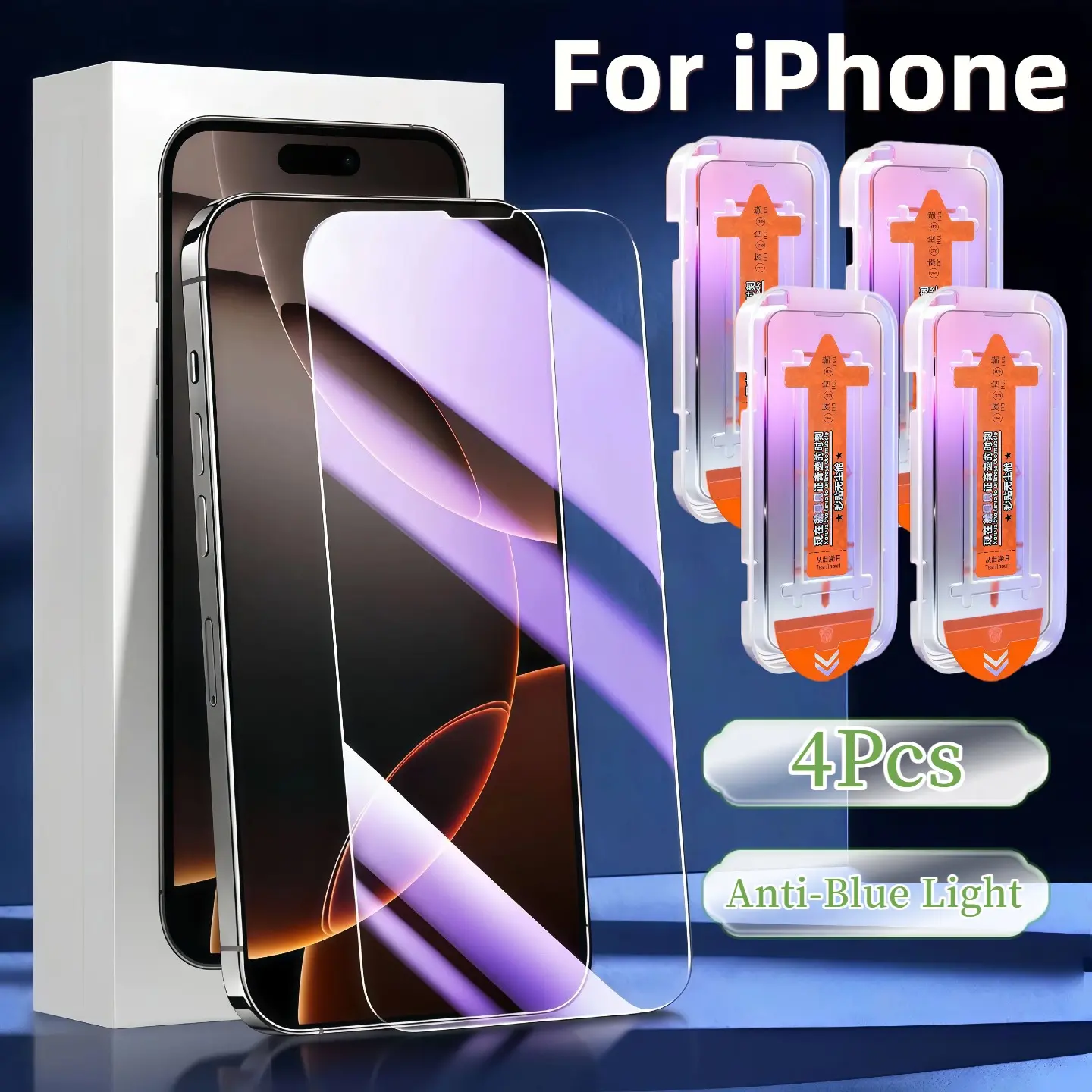 4-Pack Blue Light Blocking Protective Tempered Glass Screen Protector, Compatible with iPhone 17-11 Pro Max, 9h Hardness, Bubble-Free, Easy Installation