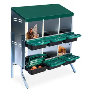 Gaomon Outdoor Nest Box Set, Inclined Ventilated Design with Ventilation Holes, 0.6mm Galvanized Steel Construction, Powder-Coated Top Cover, Plastic Tray, Green Legs, Multi-Compartment (Non-6-Compartment Model) with Automatic Egg Roll