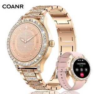COANR Air 1 Women's smartwatch, Android/iPhone compatible, IP68 water-resistant fitness tracker, supports Bluetooth calls (Answer & Make), activity tracker/heart rate/oximeter monitor/100+ exercise modes, diamond-laden luxurious appearance Wearable