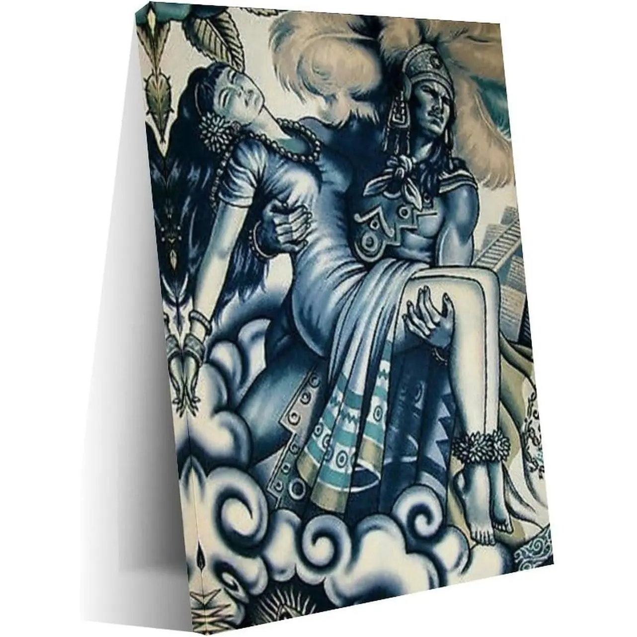 Aztec King & Chicano Woman Portrait Canvas Art Poster - Artistic Aztec Artwork, Frame-Style Decor, 12x18in (30x45cm) for Bedroom, Living Room Home Room Decor