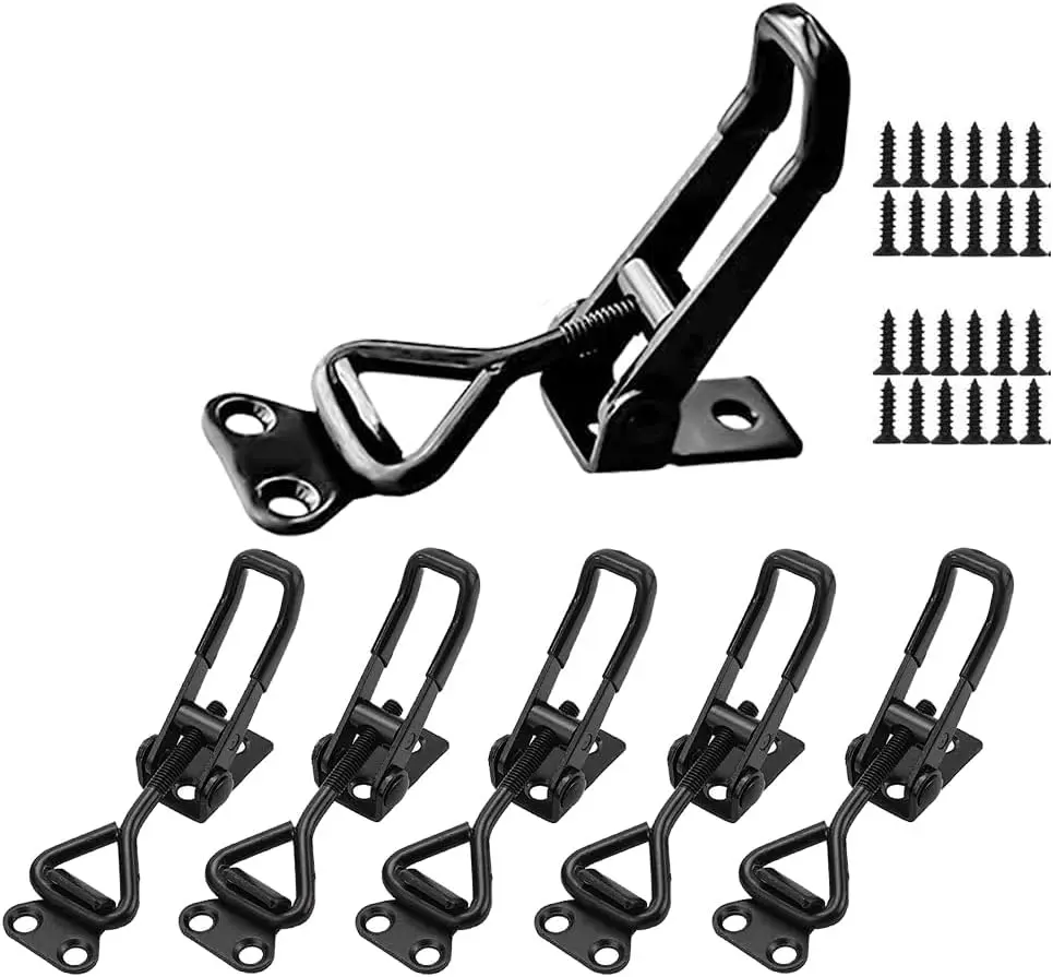 6Pack Toggle Clamp Latch 100KG 220LBS Holding Capacity 4001Pull Adjustable Quick Release Hasp Clamps Black Metal Toggle Latch Catch Set for  Cabinet Boxes Case Trunk Jig