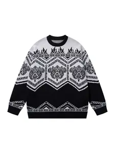 Men's Fall Winter Colorblock Herringbone Sweater, Casual Fashion Round Neck Knitwear, Trendy Lazy Style Pullover for Daily Wear