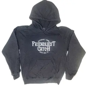 Friendliest Catch Men's Hoodie - Gray, Front Graphic with "FRIENDLIEST CATCH," Santa Cruz, CA, Casual Style, Sweatshirt - Sweatshirts, Menswear
