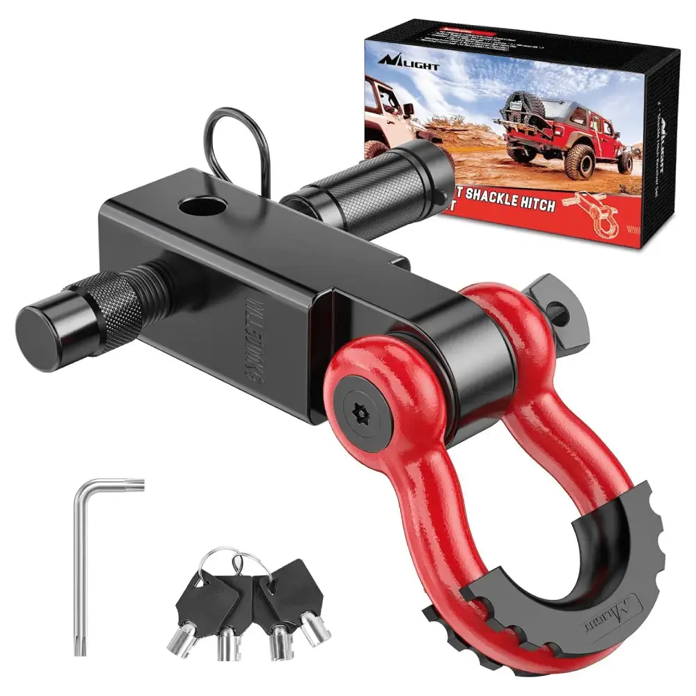 Nilight 2-Inch Heavy Duty Anti-Theft Shackle Hitch Receiver Set - Drop Forged Steel, Red & Black, High Strength, Easy Install, Compatible with Standard Tow Receivers for Towing, Recovery Towing