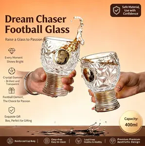 400ml Football-Themed Beer Glass | Trophy-Inspired Diamond-Cut Design—Crafted Exclusively for Sports Fans | Lead-Free, Extra-Thick Glass Construction—The Ideal Choice for Parties and Game Nights; Perfect for Match Days and BBQs—A Must-Have for Fans
