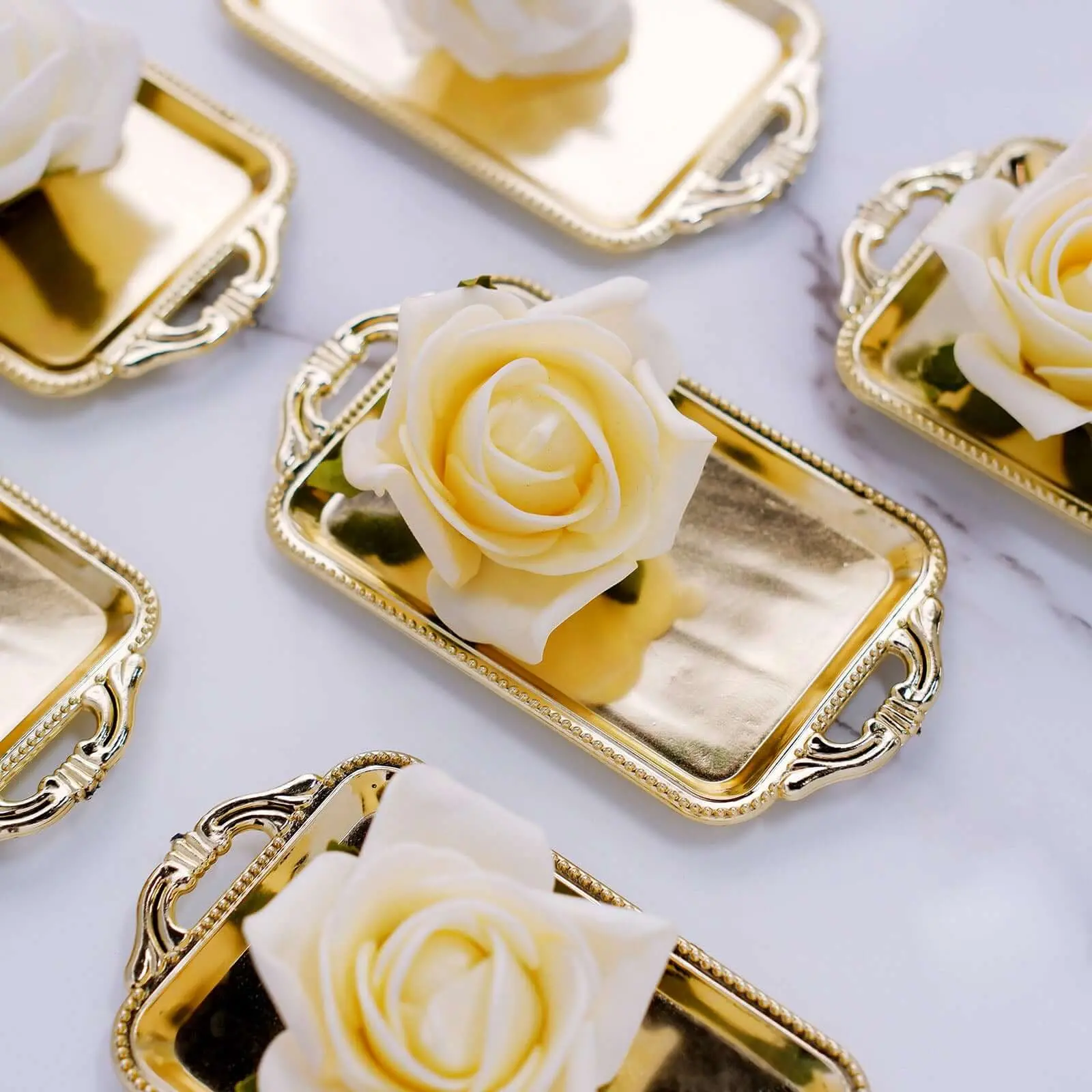 12-Pack Gold 4" Rectangular Mini Party Favor Display Trays Tableware Set - Small Serving Platters for Sweets, Treats