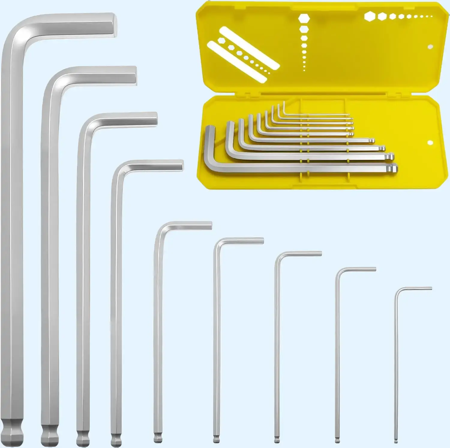 9 PCS Hex Key Set, Ball-End Allen Wrench Set, CR-V Allen Key Set, Metric Hex Wrench Set with 1.5-10MM Sizes, Ergonomic Non-Slip Portable Storage Case for Furniture, Bike, Electronics