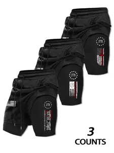 Men's Basketball Shorts with Pockets, Sporty Drawstring Waist Design, Fashionable Flag Pattern, Summer Casual Wear, Pack of 3, Workout Impact Shorts, Streetwear Sports Shorts