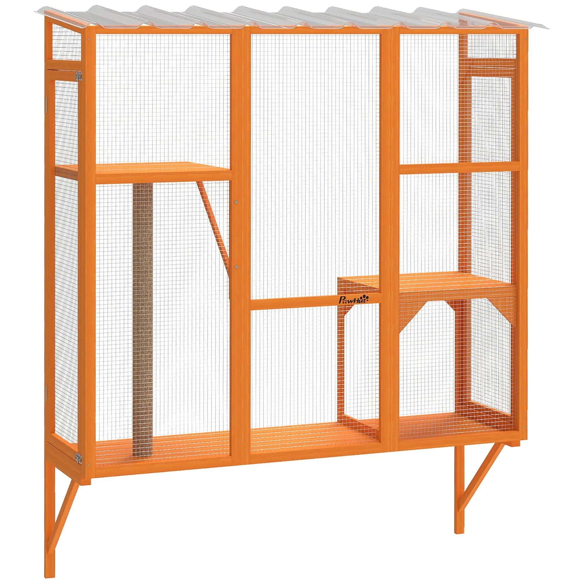 PawHut Catio Outdoor, Cat Window Catio for 2-3 Large Indoor Cats with 2 Jumping Platforms, Scratching Post, Cat Window Box for Playing, Sunbathing