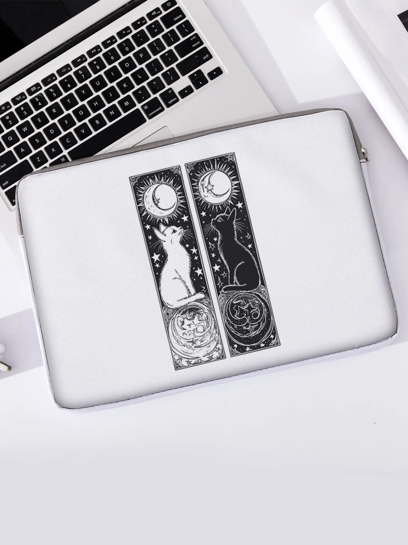 Cat Pattern Printed Laptop Bag, Soft Notebook Sleeve, Fits Laptops, Tablets, Zippered Storage Pouch, Casual Style, All Seasons