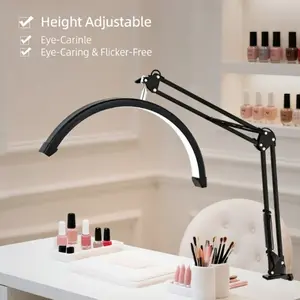 LED Beauty Lamp with Clip Base USB Nail Art Lighting, Half-Moon Shape Eye Protection Desk Lamp, Three Color Modes for Salon Use