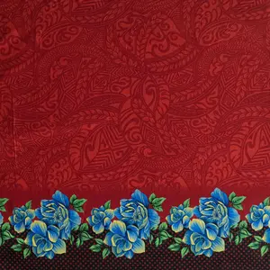 Traditional Polynesian Tattoo Rose Polka Dot Border Peachskin Fabric | Islands Fabric