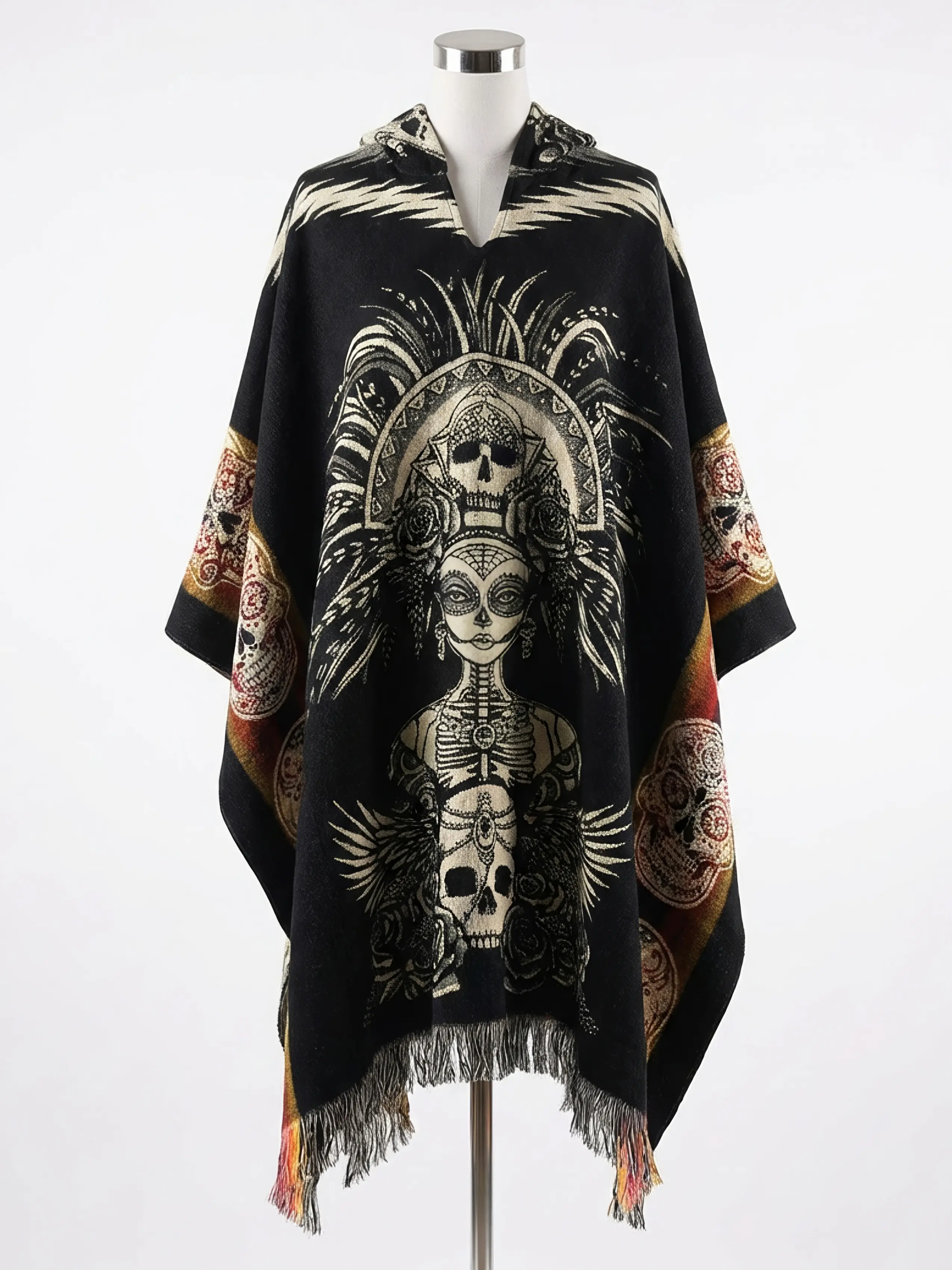 CLASSIC Katrina Poncho, Luxury Woven cape, Warm Winter Shawl, premium wool, unisex poncho, warm and soft, Day of the Dead Hooded Poncho, Gift Ideas 2026