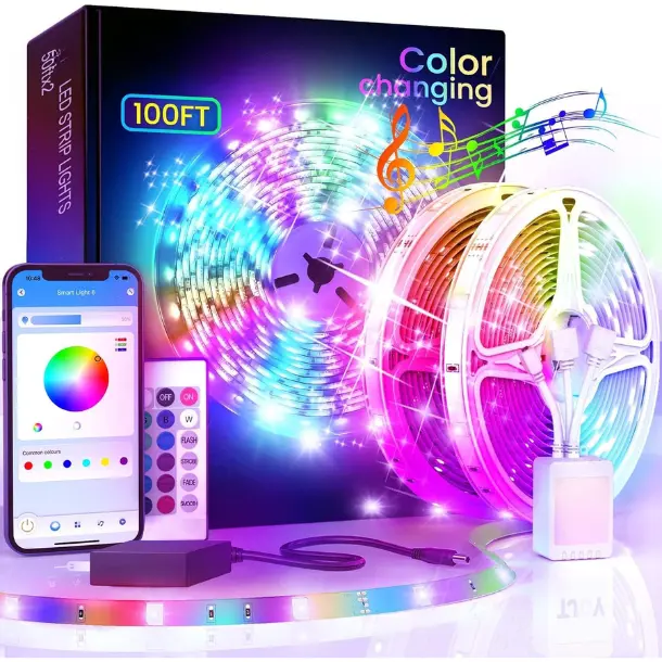 LED Lights for Bedroom 100ft, RGB Color Changing Led Strip Lighting with Remote and Smart APP Control, Music Sync Rope Lights via Bluetooth