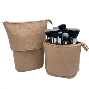 Chic Standup Makeup Brush Holder Convertible Travel Makeup Bag Brush Pouch For Easy Access Cosmetic Case Organizer Portable Waterproof 2-in-1 Design Spill-Resistant Easy to Clean Compact Lightweight Stylish Functional