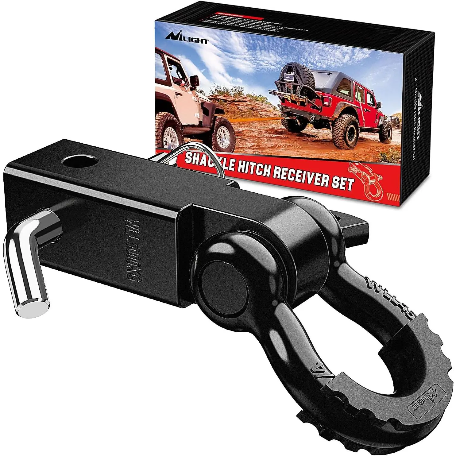Nilight 2-in-1 Shackle Hitch Receiver Kit, 45000 LBs Breaking Strength, 3/4-in D-Ring with Isolator & Washer, 5/8-in Trailer Hitch Pin, Easy-Install Heavy-Duty Accessory for SUV, Pickup Truck, Off-Roading Aid, Fits All Standard 2-in Tow Receivers, Family,