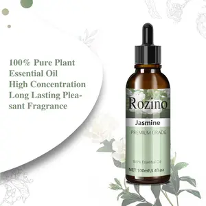 Rozino Premium Grade 100% Pure Jasmine Essential Oil High Concentration Long Lasting Fragrance for Aromatic Massage Use Natural Essence Body Care Cosmetic Scented