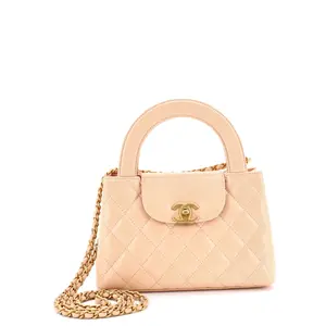 Pre-owned CHANEL Leather Top Handle Bags Kelly Top Handle Shopping Bag Quilted Shiny Aged Calfskin Mini by Rebag