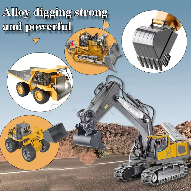 Remote Control Excavator Toys for Ages 6-13 Boys, 13 Channel RC Excavator Construction Toys with Metal Shovel, Spray, Lighting, Sounds, Birthday Gifts