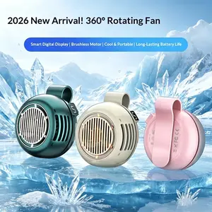 2026 New Portable Mini Bladeless Clip Fan with Digital Display – 5-Speed Wearable Neck & Waist Fan, USB Rechargeable, Quiet, 360° Adjustable for Travel, Office & Outdoor