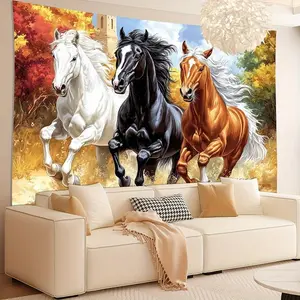1pc Glam Style Polyester Horse Tapestry, Running Horses on Grassland Wall Hanging for Living Room, Bedroom, Office, Party Decor, Perfect Creative Gift - No Electricity Needed, Featherless, Party Backdrop |   Dynamic Horse Design |   Elegant Tap 30X40In