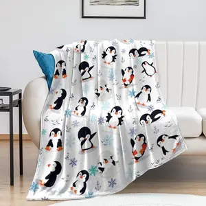 Animal Penguin Blanket Ultra Soft Cute Penguins Flannel Fleece Throw Blankets Lightweight Microfiber Fun Art Kids Adult Bedding