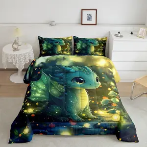 Dragon Comforter Set Dragon Stuff Comforter for Boys Girls Teens Kawaii Bedding Set Room Decor Bright Green Quilt Set