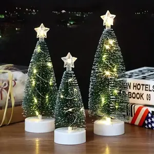 3-Piece Simulation Christmas Tree Set, LED Copper Wire Lights, Holiday Decoration, Party Lighting Decoration, Indoor Home Decor, Pine Cones, Requires Aa Batteries