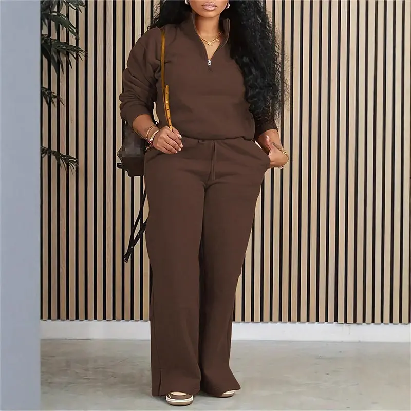 Loose-fitting two-piece set,, suitable for all seasons, Cozy Funnel Neck Sweatshirt Set