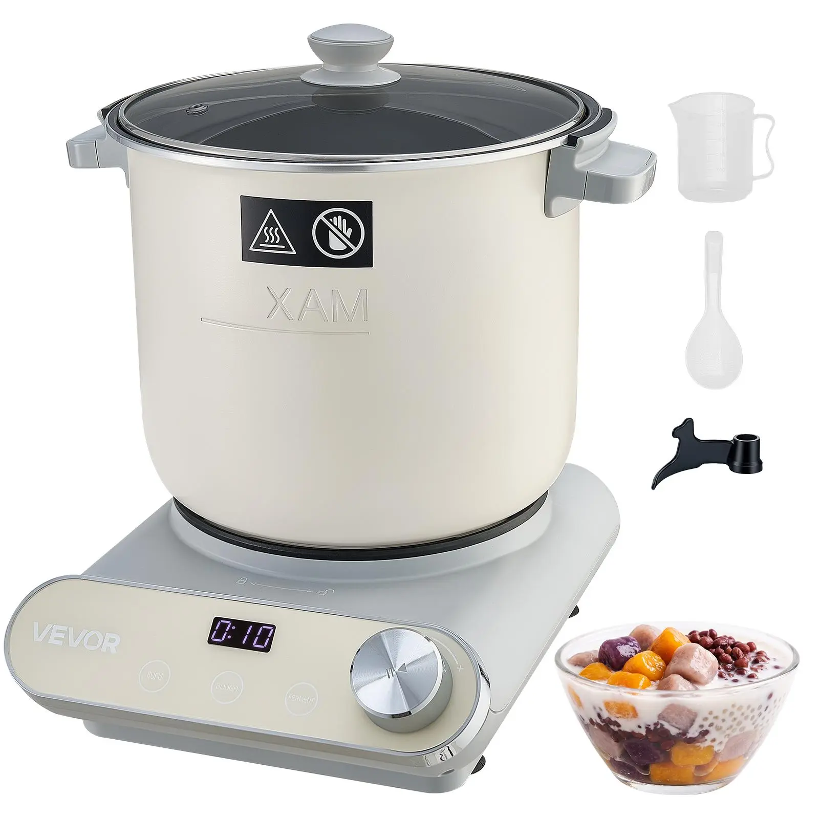 VEVOR Dough Mixer 7.4 Quart Electric Dough Maker with Ferment Function, for Pizza, Pasta, Sourdough and Fufu, Nonstick Aluminum Pot, Timer, Face-up Control Panel, Household Dough Kneading Machine