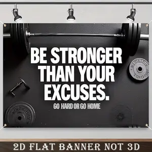 2D Flat Banner, 1pc Motivational Gym Background - "Beyond your excuses. Go all out or go home." - Made of polyester, perfect for photo zones, parties, and home workout spaces.