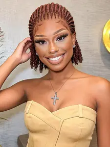 HD Full Lace Braided Headband Wig, Short Curly Hair Tail, Fashionable Small Curl Valentine's Day Gift, Unisex All Seasons