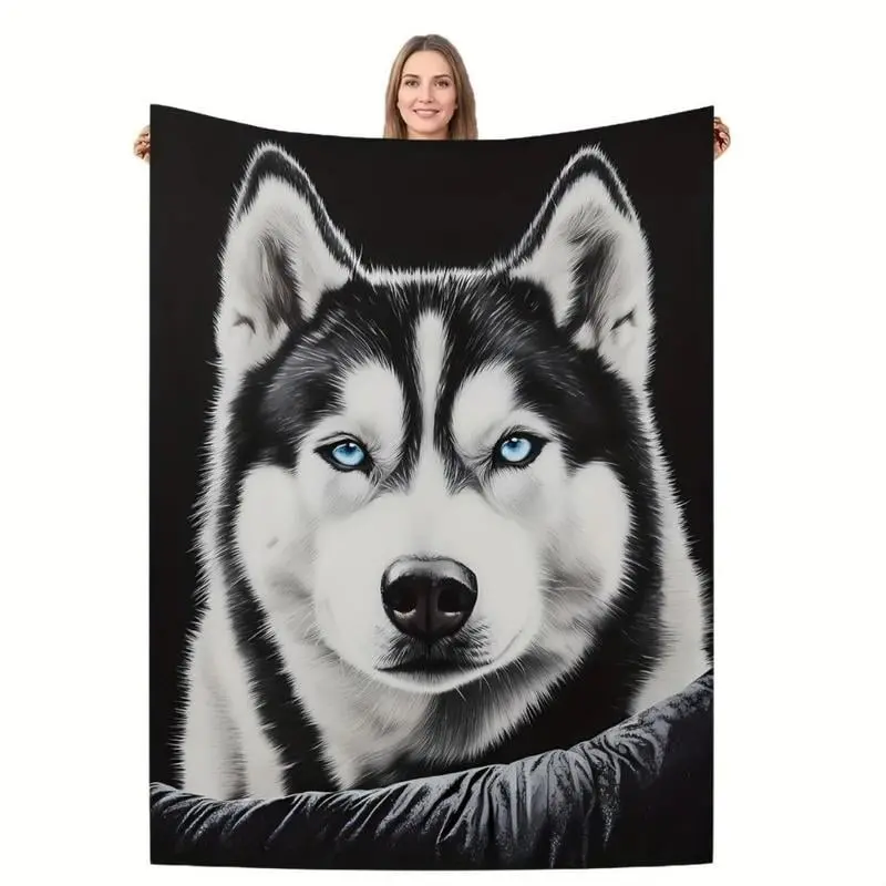 [60x50in] Husky Print Throw Blanket - Vibrant Soft Modern Digital Animal Pattern, All-Season Use Multipurpose Home Textile for Sofa, Room Decor, House Decor