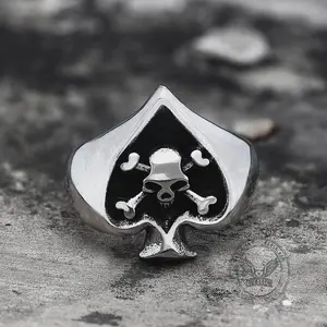 GTHIC Punk Spades Skull Stainless Steel Ring For Men Women Gothic Jewelry Birthday Gifts Daily Wear