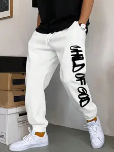 Men's Letter Print Drawstring Waist Sweatpants, Casual Regular Fit Jogger Pants for Fall & Winter, Men's Trousers for Daily Wear, Casual Sports Trousers
