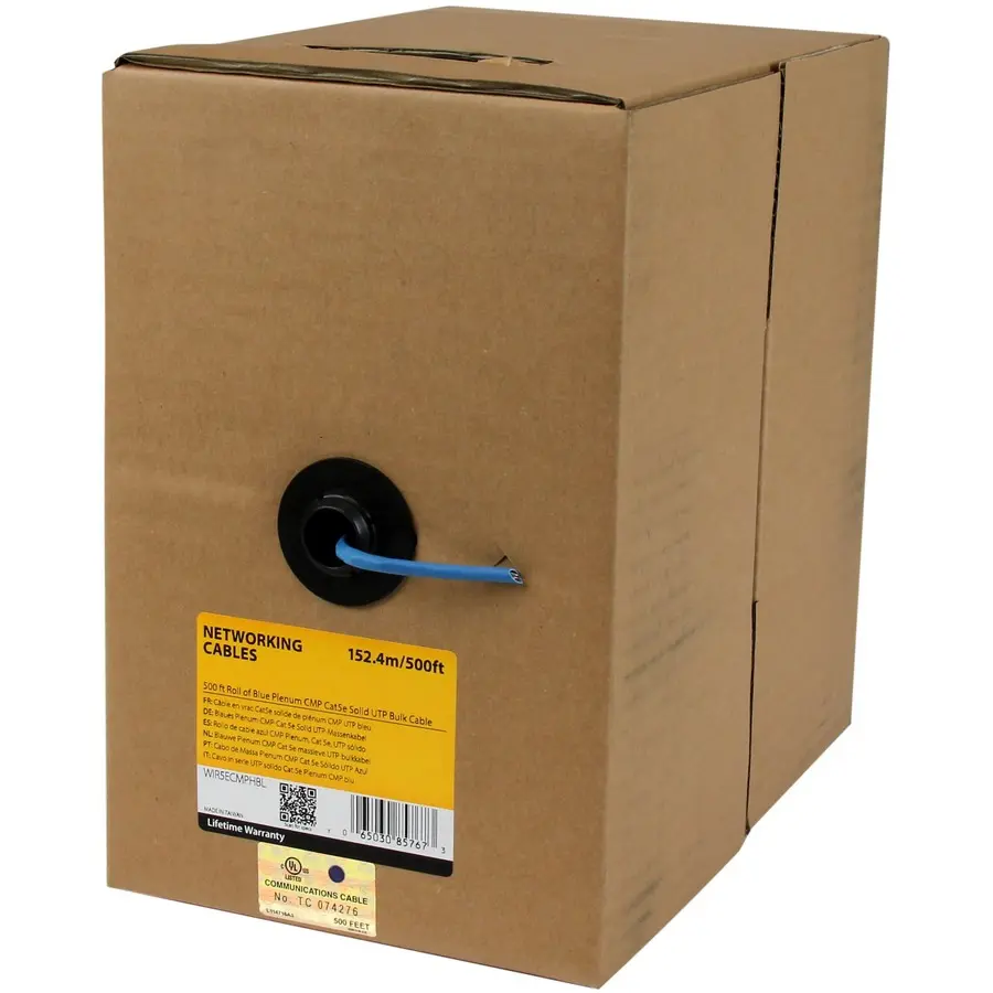 StarTech Single Roll 500-Foot Blue Plenum CMP Cat5e Solid UTP Bulk Cable