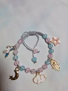 Handmade Macrame Bracelet - Magical Unicorn with Moon, Cloud, Star & Hamsa Charms
